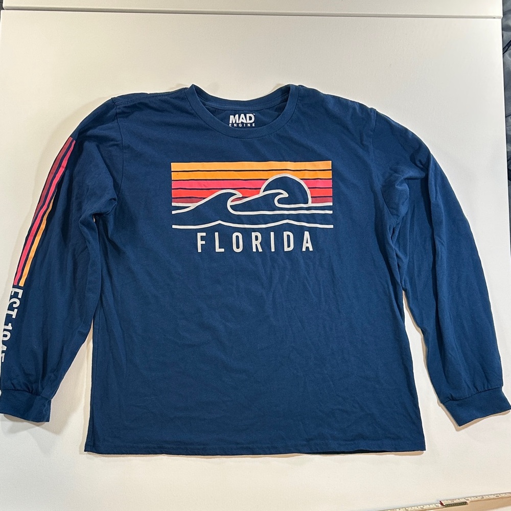 MAD Engine Florida Wave Graphic Long Sleeve Tee Blue Women’s Size 3X